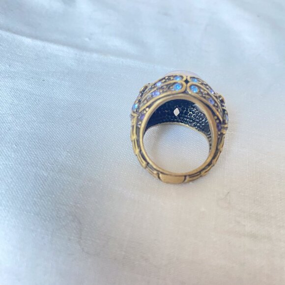 Heidi Daus Blue Crystal Pink Brass Costume Jewelry Ring 7cm Circumference Sz 7 - Picture 6 of 6